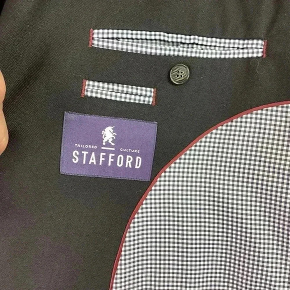 Stafford Blazer Sport Coat Men 46L Black Classic 2 Button Wool Crest Buttons - Picture 7 of 8